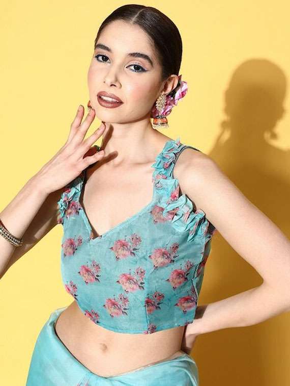 floral print woven saree with blouse - 19784123 - Standard Image - 3