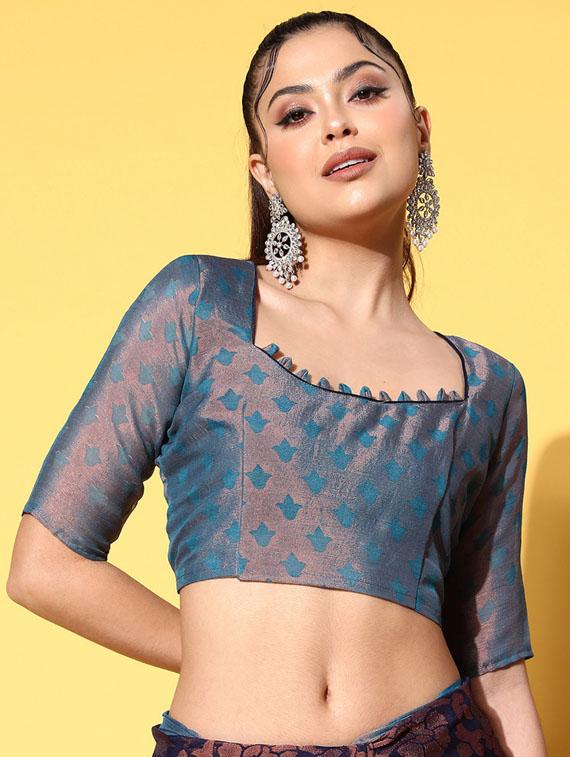 foil print woven saree with blouse - 19784125 - Standard Image - 3
