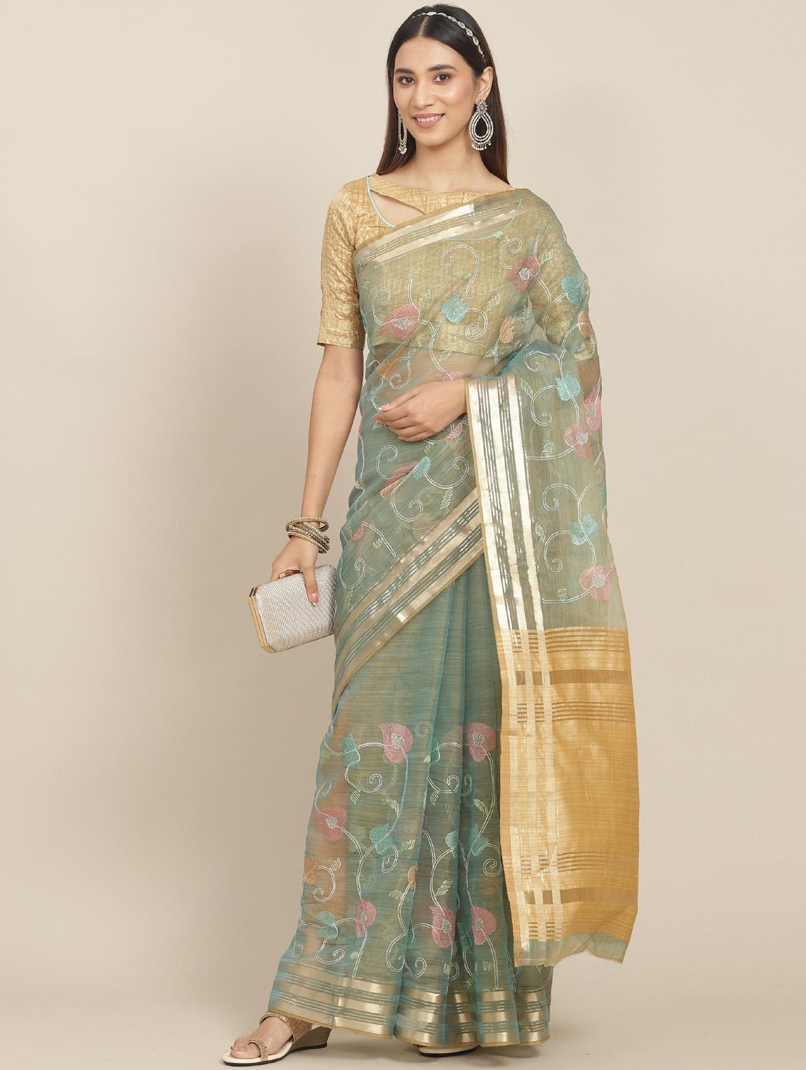 women solid with work embroidered saree - 19784177 -  Zoom Image - 0