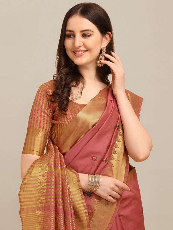women's self design rust colored saree - 19784476 - Standard Image - 3