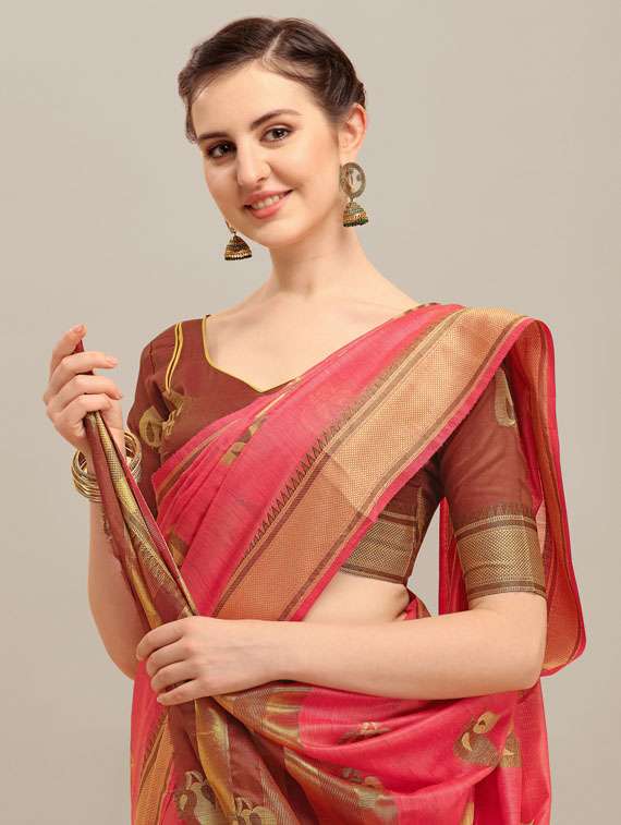 women's self design orange colored saree with blouse - 19784495 -  Standard Image - 3