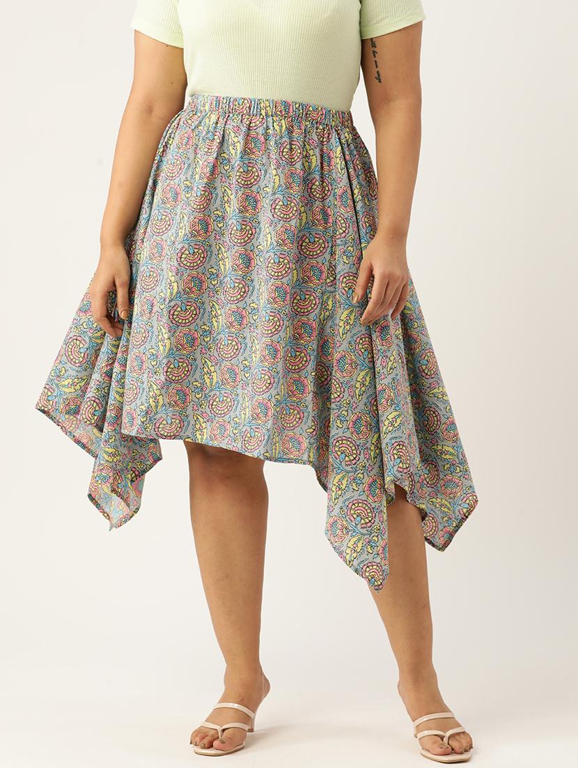 women printed high rise asymmetric skirt - 19784668 - Zoom Image - 0