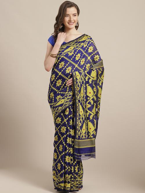 women's printed royal blue colored saree - 19785225 - Standard Image - 0