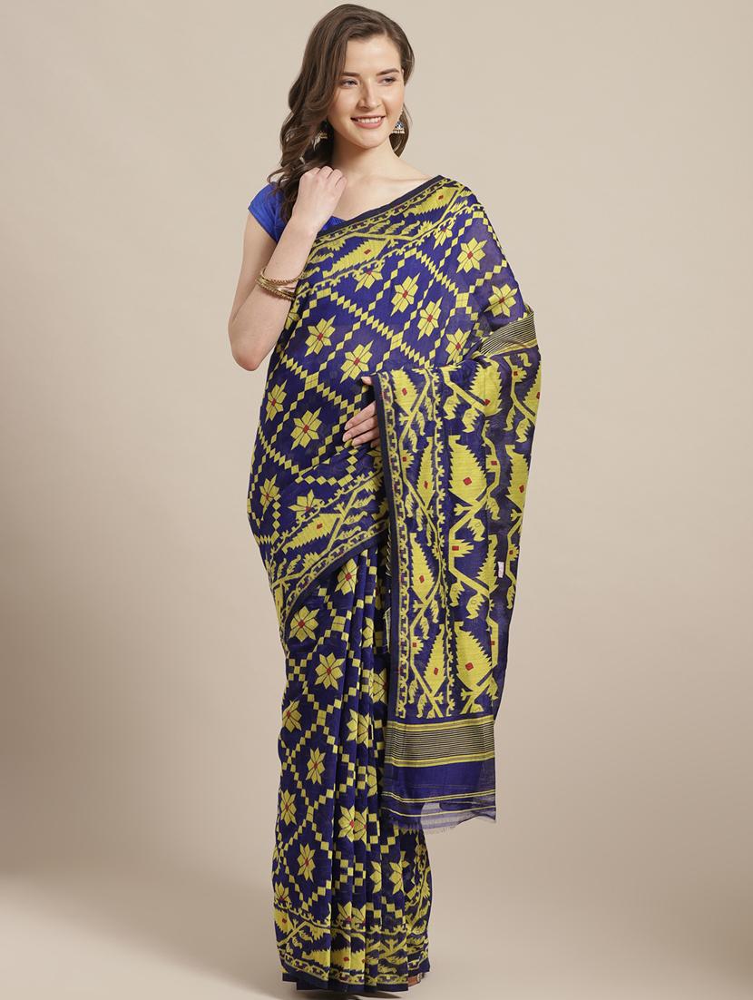 women's printed royal blue colored saree - 19785225 - Zoom Image - 0