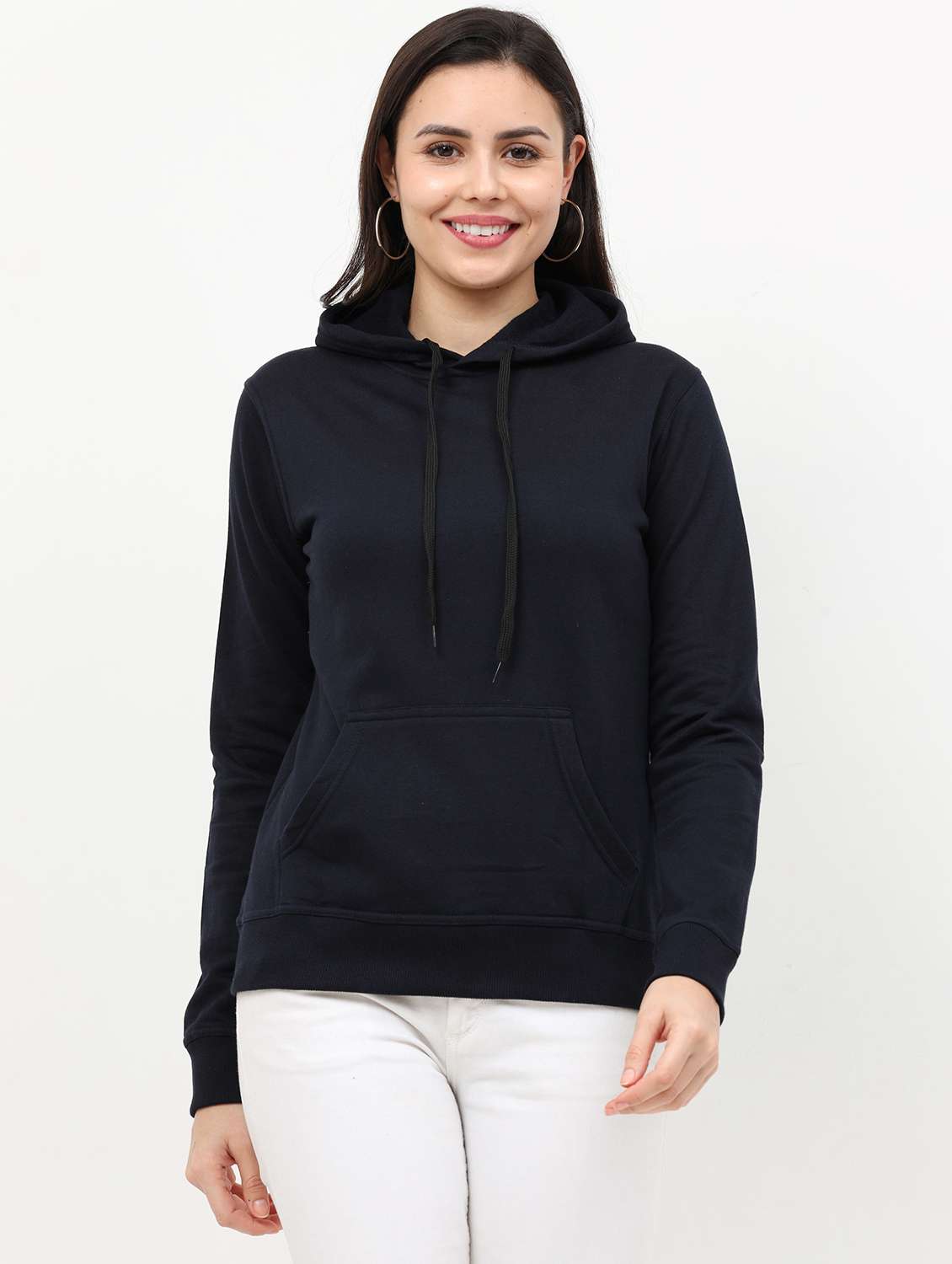 navy blue solid hooded neck sweatshirt - 19785441 - Zoom Image - 0