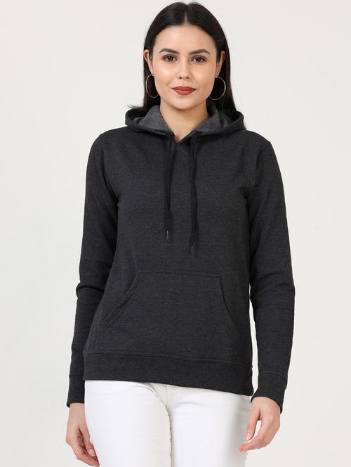 charcoal solid hooded neck sweatshirt - 19785446 - Standard Image - 0