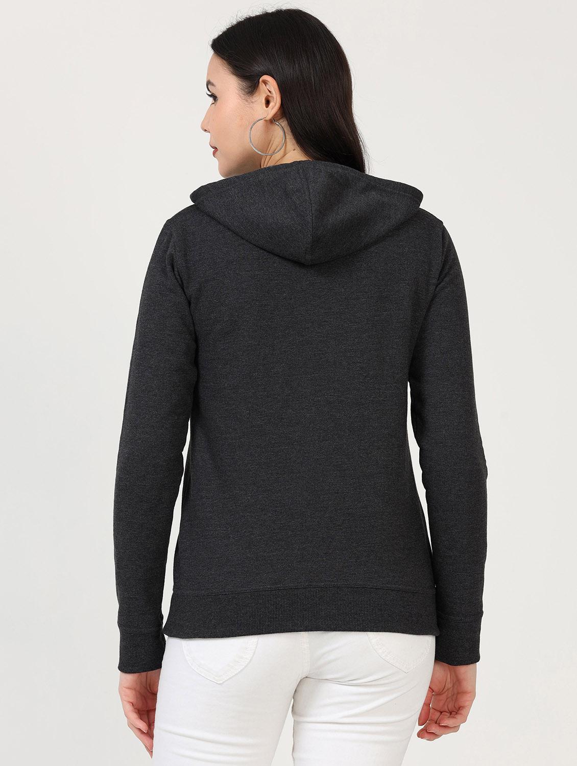 charcoal solid hooded neck sweatshirt - 19785446 - Standard Image - 3