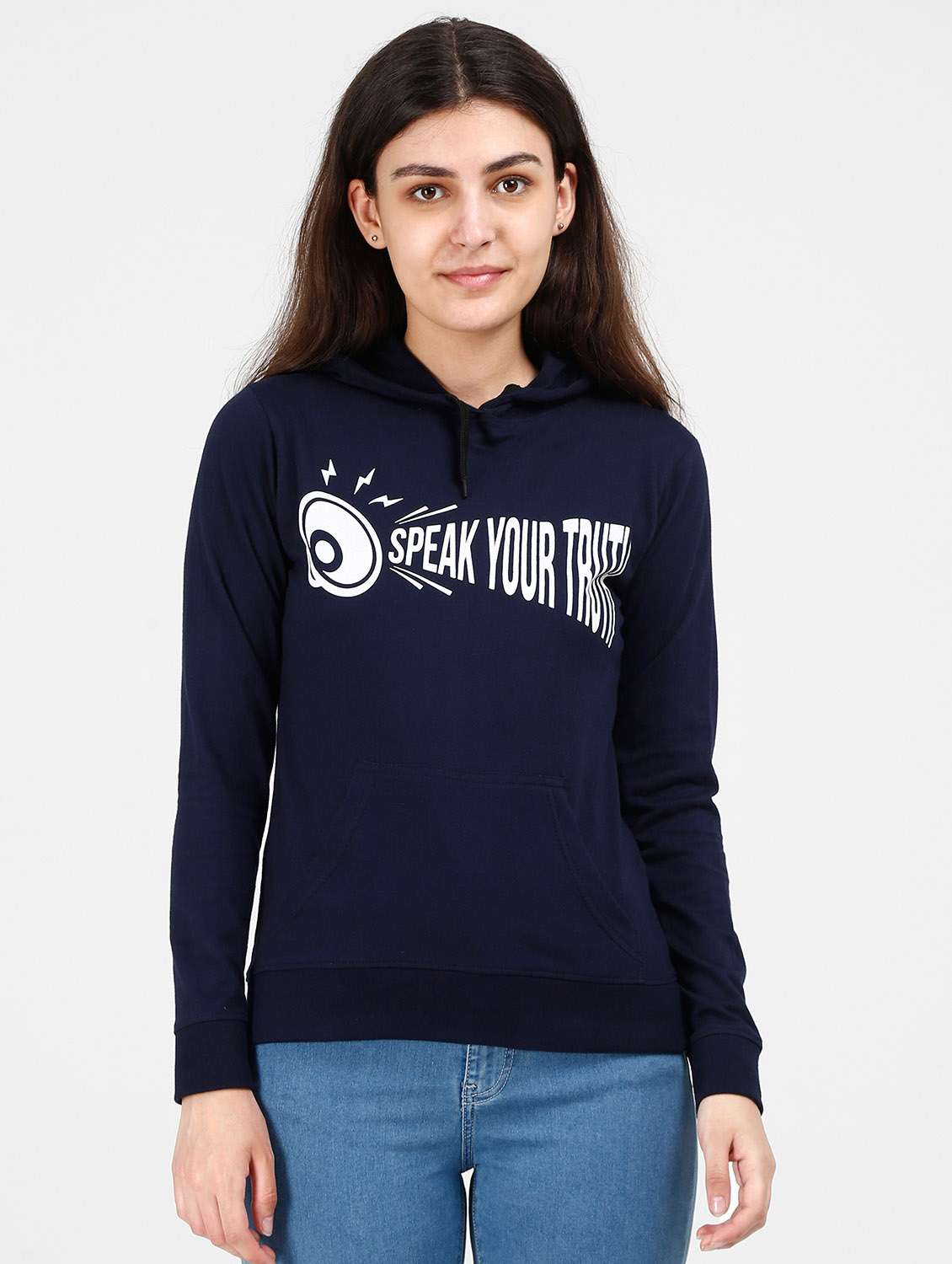 navy blue printed hooded neck zipper sweatshirt - 19785460 - Zoom Image - 0