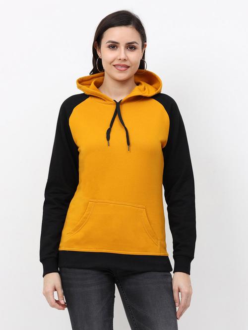 yellow color block hooded neck sweatshirt - 19785470 - Standard Image - 0
