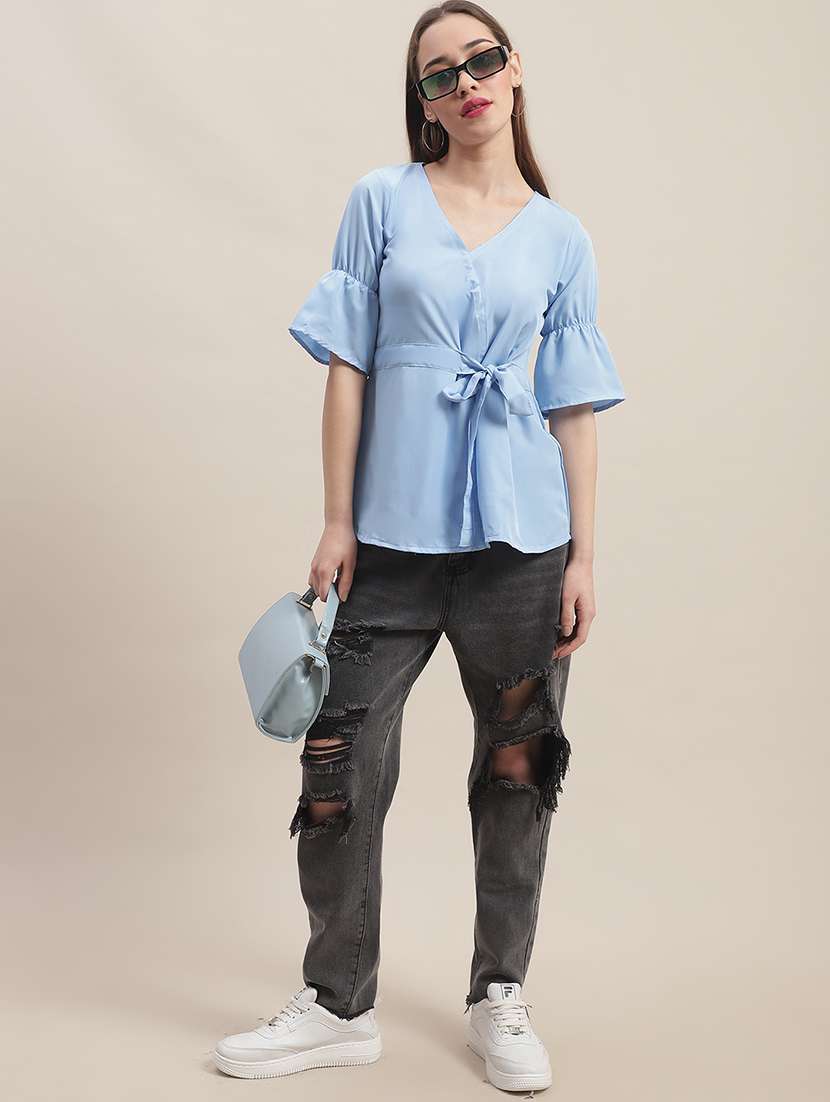 women's peplum overlap neck top - 19786484 -  Standard Image - 3