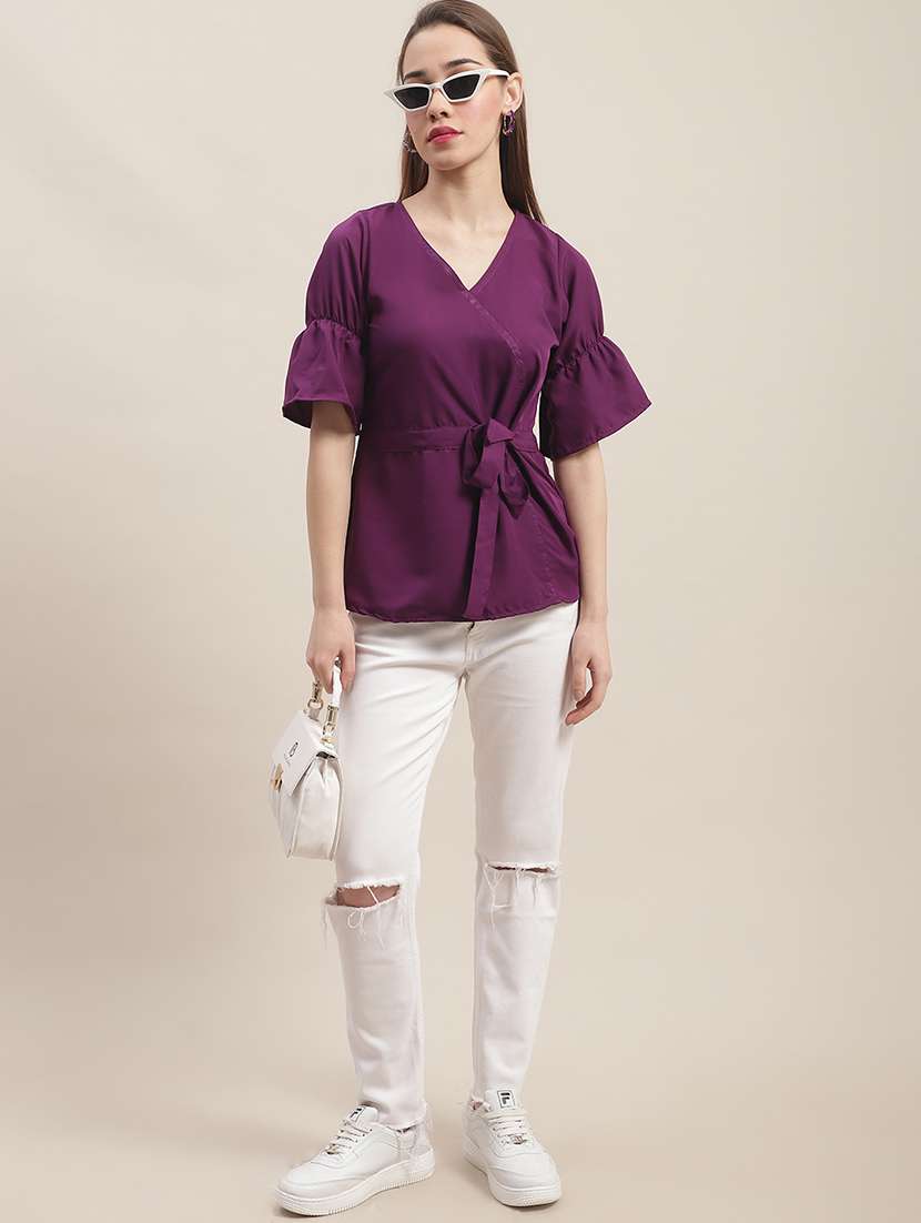 women's wrap v neck top - 19786485 -  Standard Image - 3