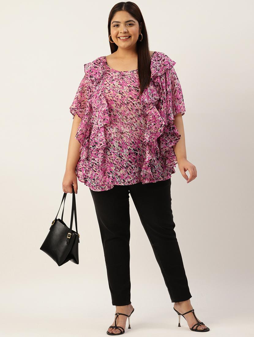 women's ruffle round neck top - 19795441 - Standard Image - 3