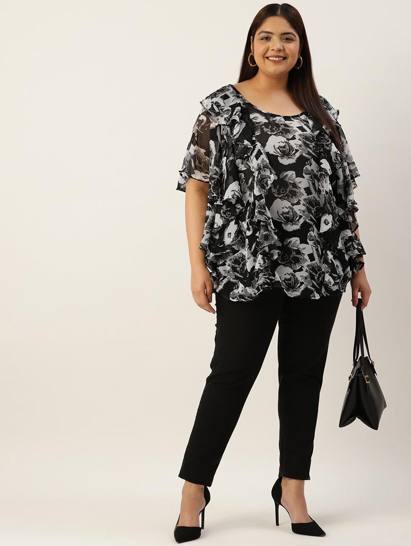 women's ruffle round neck top - 19795442 - Standard Image - 3