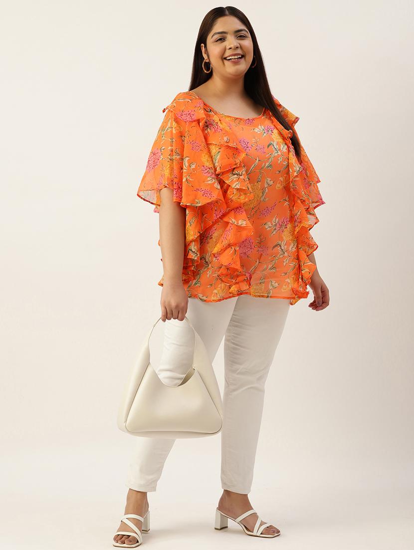 women plus size printed flute sleeves top - 19795443 - Standard Image - 3