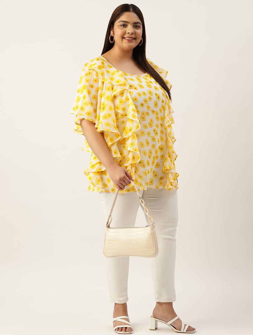 women's ruffle round neck top - 19795445 - Standard Image - 3