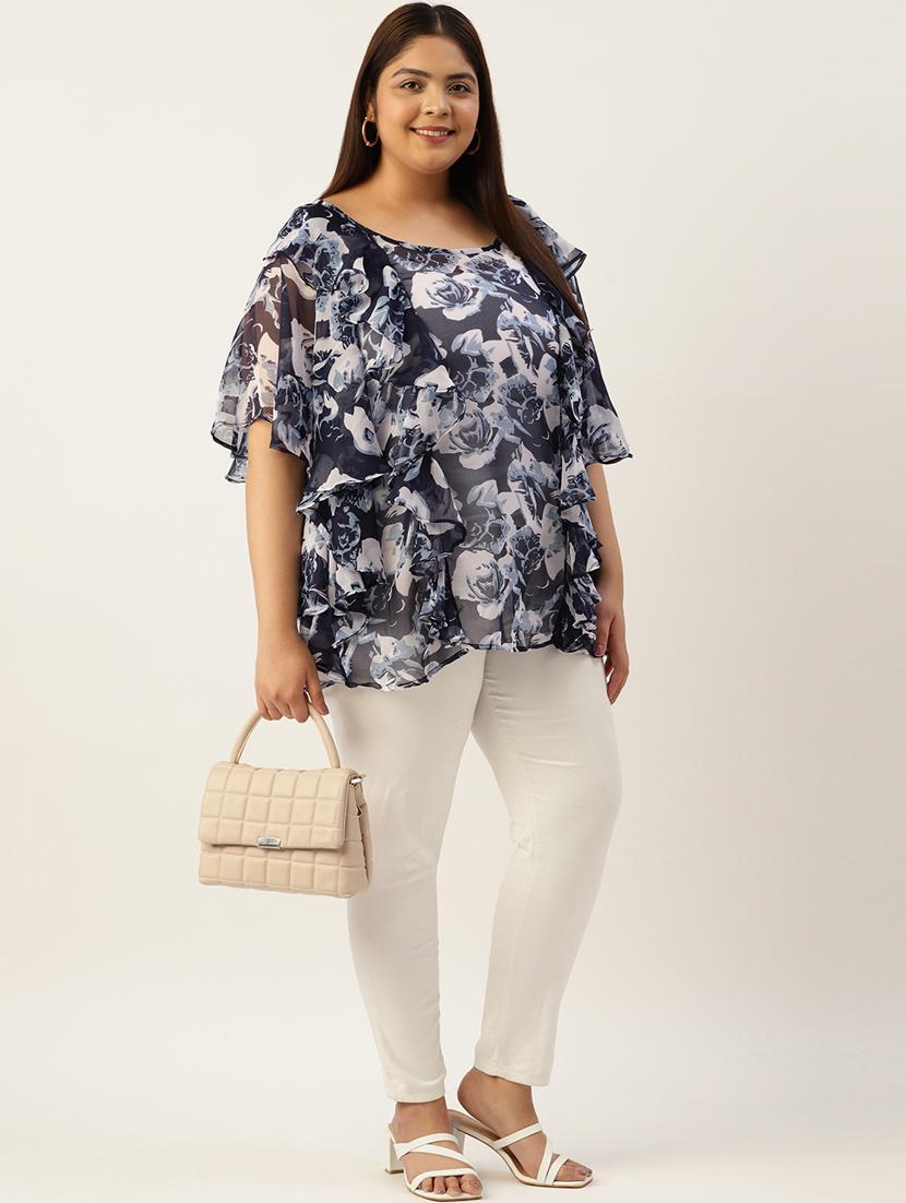 women's ruffle round neck top - 19795446 - Standard Image - 3