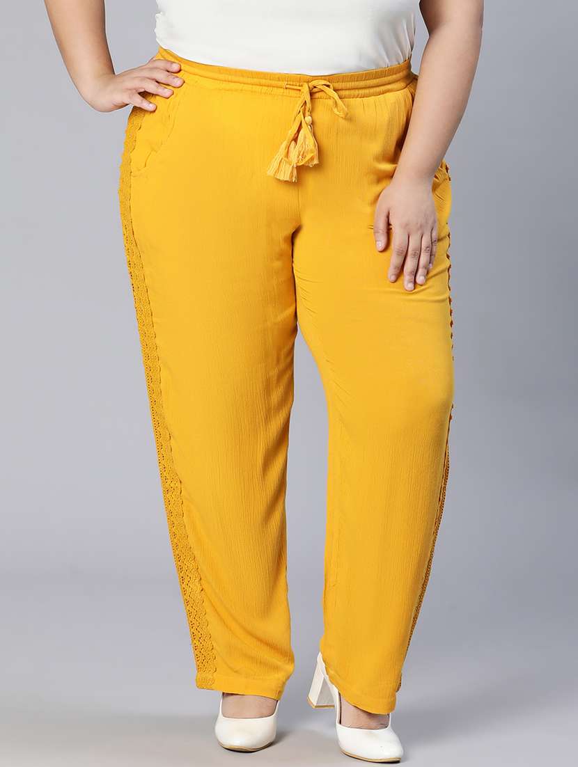 solid yellow plus size flat front trouser