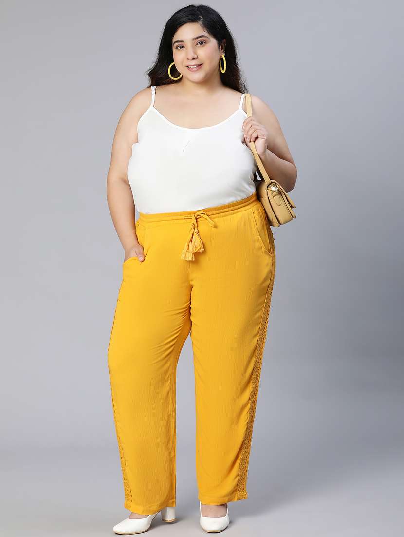 solid yellow plus size flat front trouser - 19795461 -  Standard Image - 3