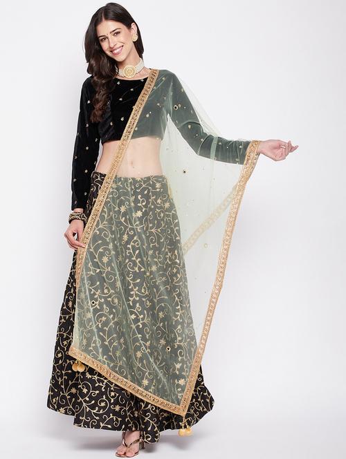 green embroidered gota work net dupatta - 19795914 - Standard Image - 0
