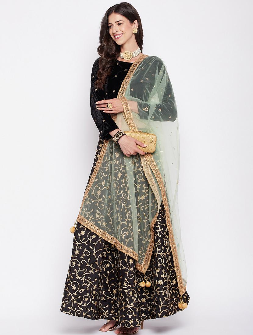 green embroidered gota work net dupatta - 19795914 - Standard Image - 3
