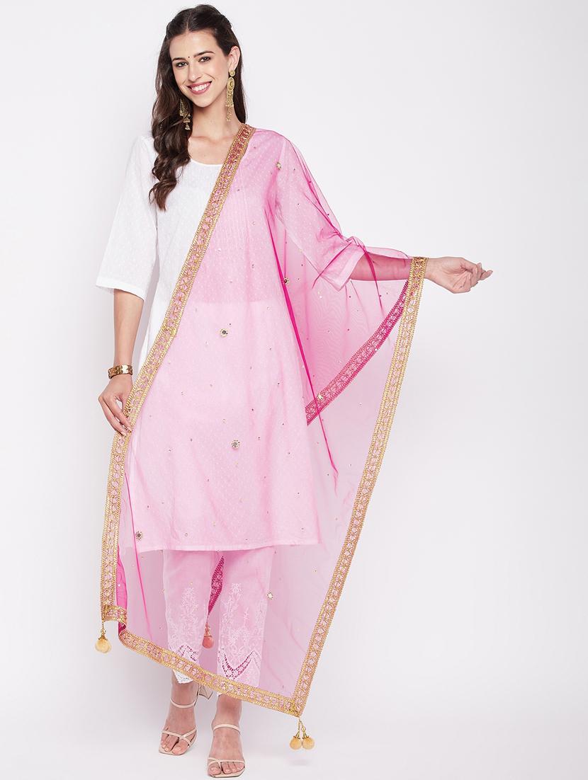 ethnic motifs sequined with gota patti net dupatta - 19795922 - Zoom Image - 0