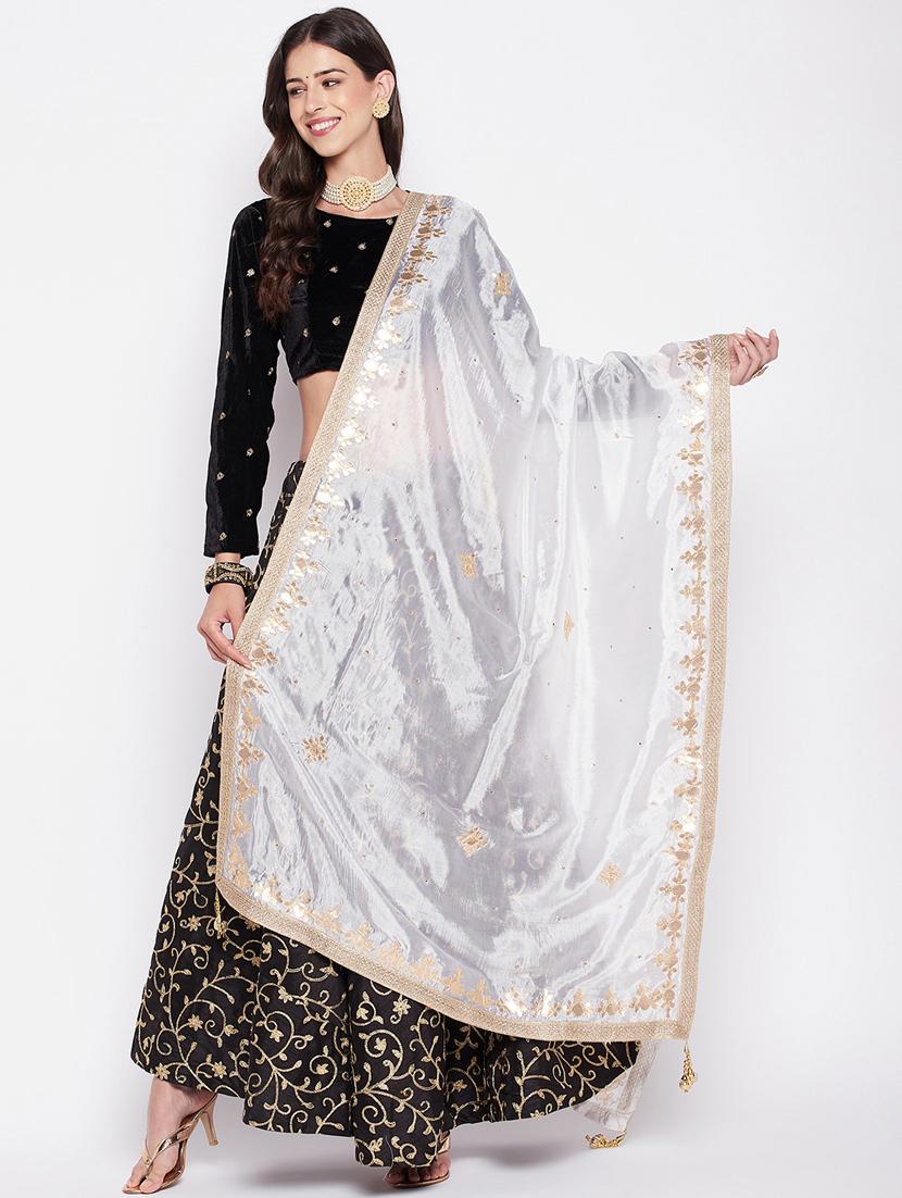 white gota work embroidered dupatta