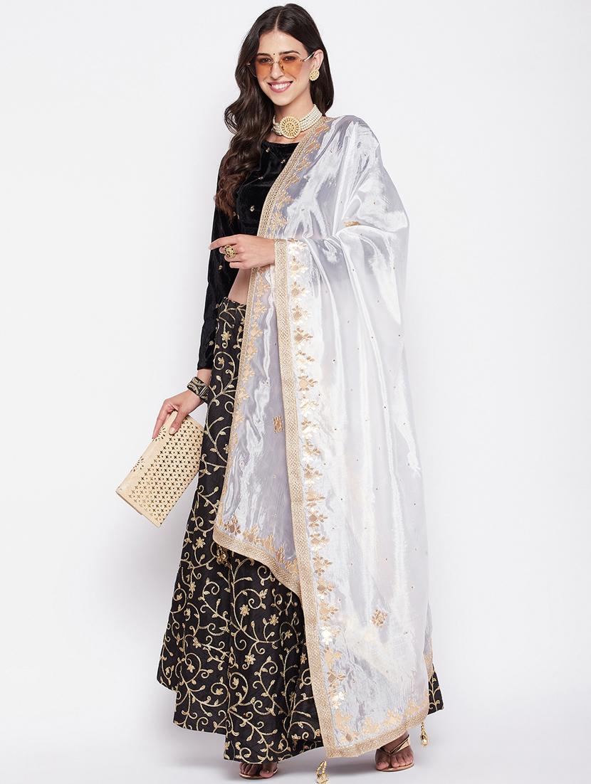 white gota work embroidered dupatta - 19795947 - Standard Image - 3