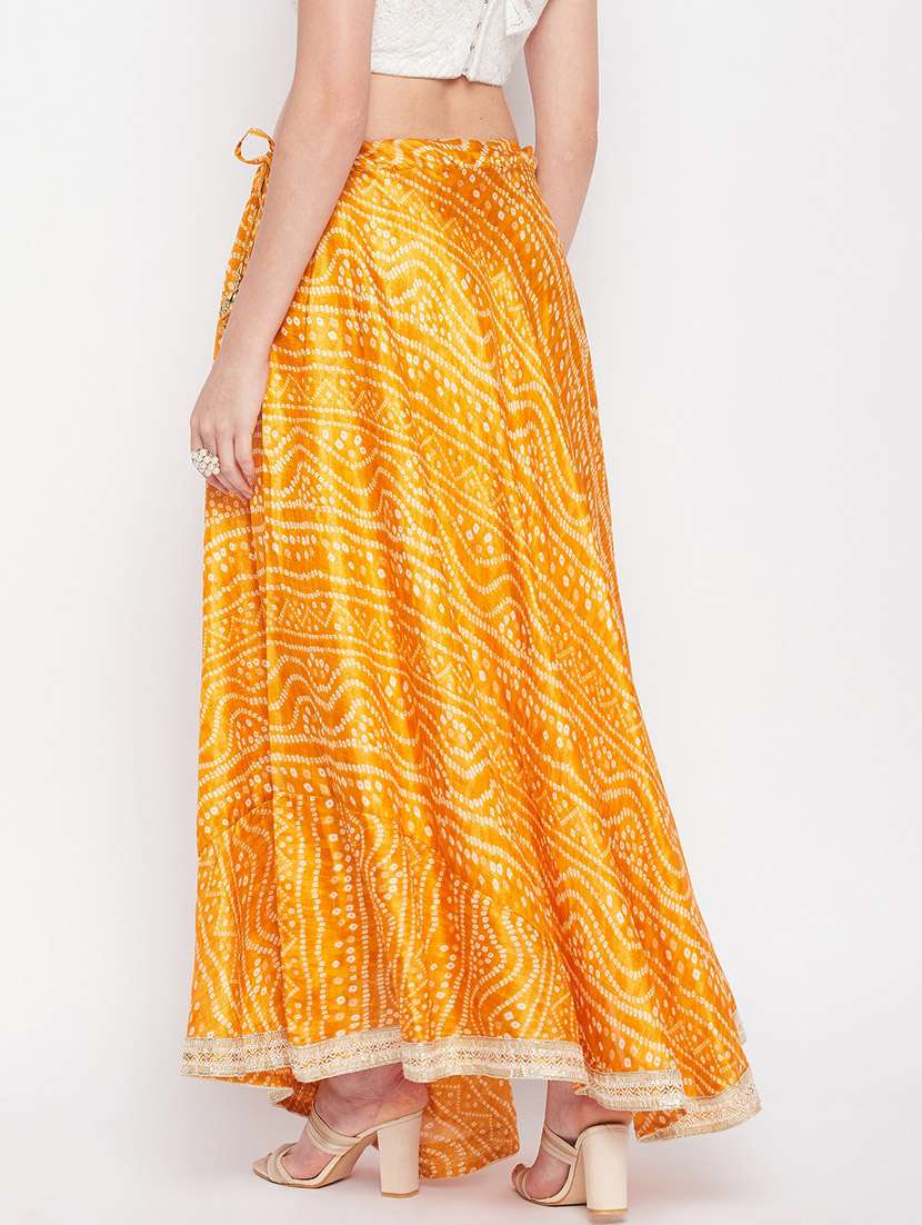 mustard printed flared long skirt - 19796162 - Standard Image - 3