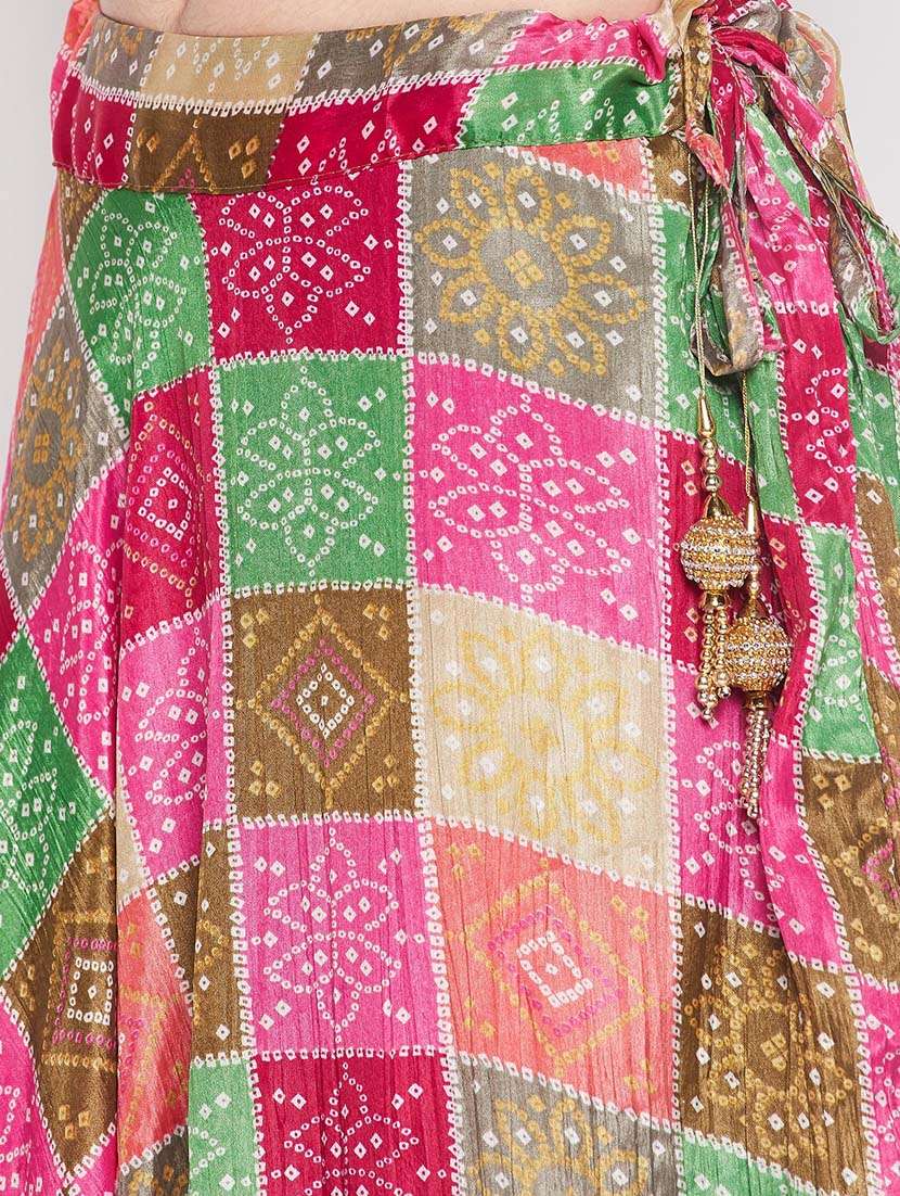 Multi Colored Printed Flared Long Skirt