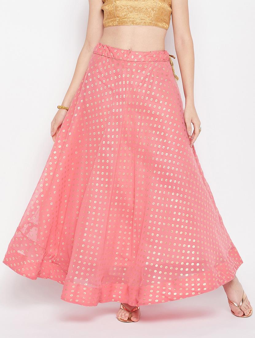peach printed flared long skirt - 19796183 - Zoom Image - 0