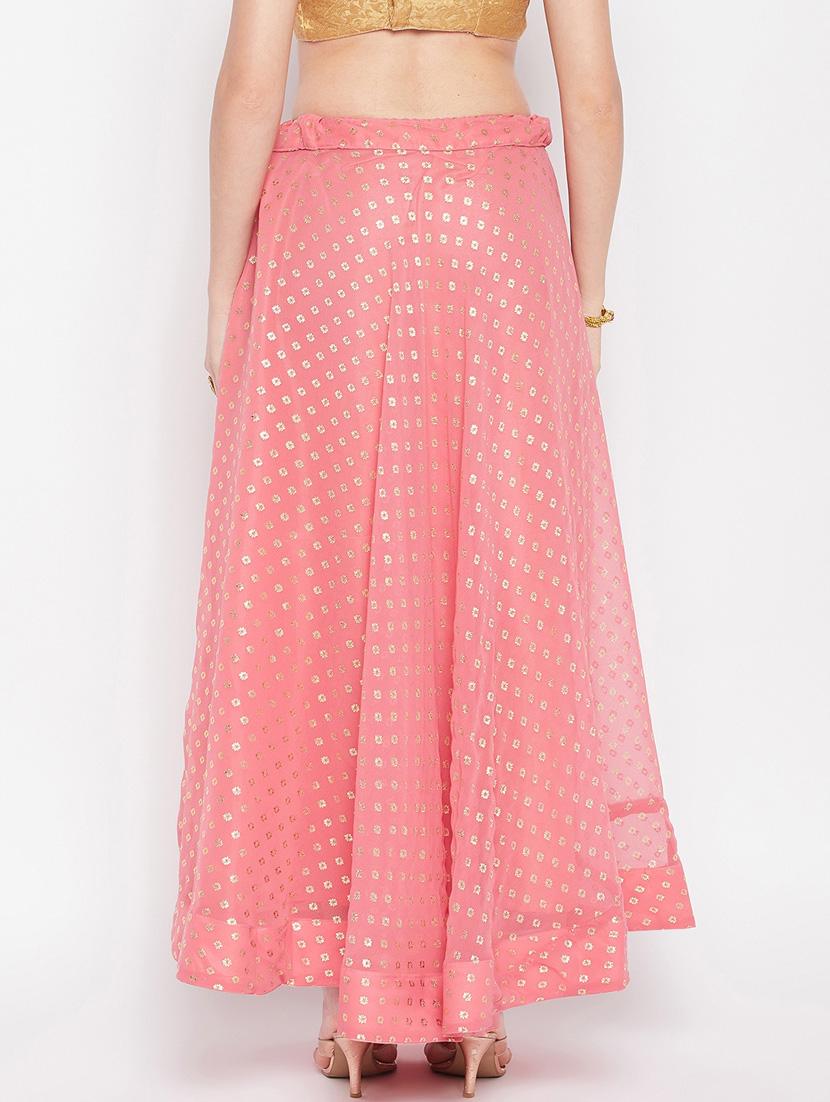 peach printed flared long skirt - 19796183 - Standard Image - 3