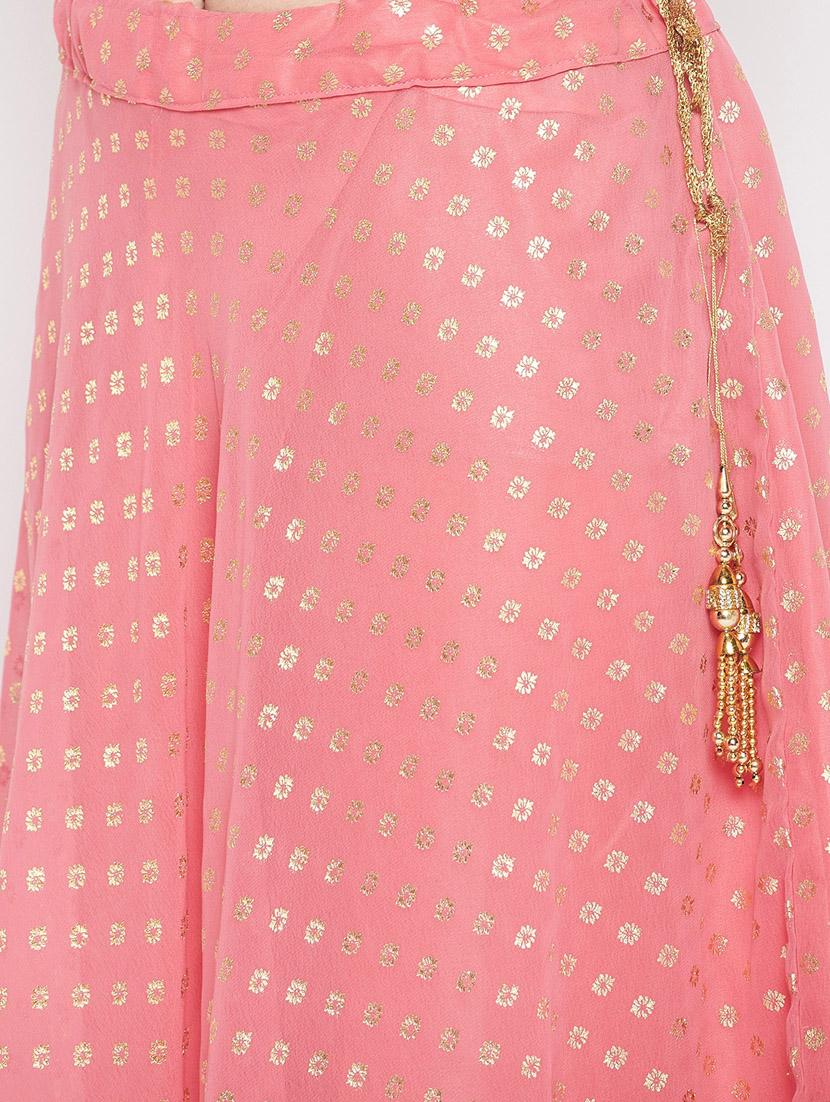 peach printed flared long skirt - 19796183 - Standard Image - 5