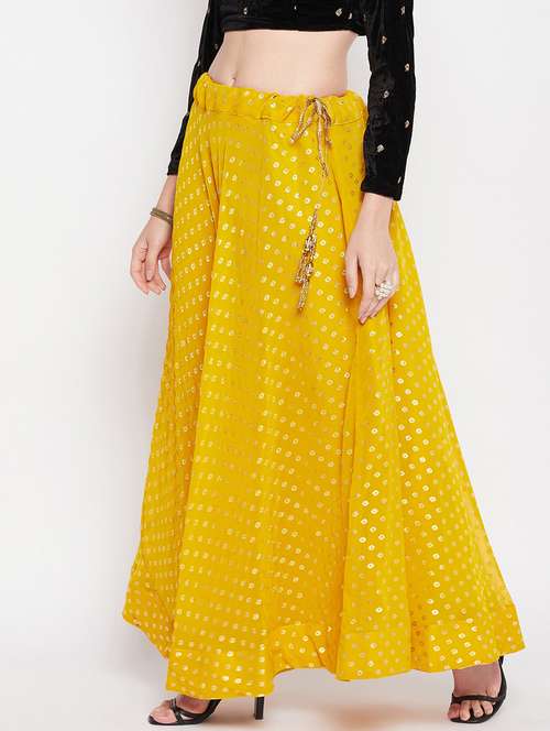 yellow printed flared long skirt - 19796188 - Standard Image - 0