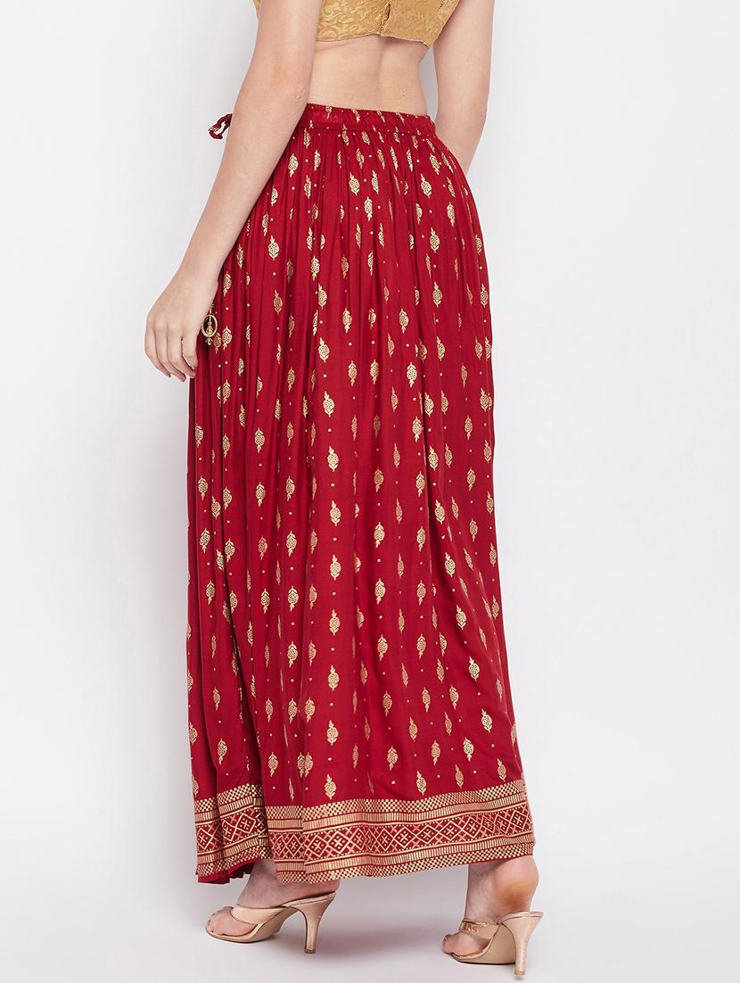 maroon printed flared long skirt - 19796191 - Standard Image - 3