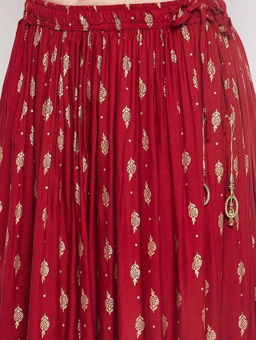 maroon printed flared long skirt - 19796191 - Standard Image - 5