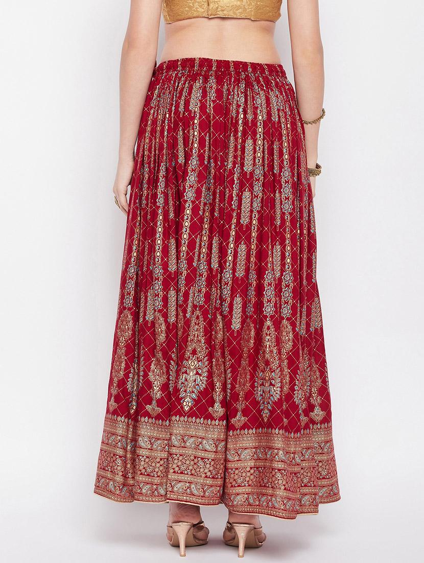 maroon printed flared long skirt - 19796195 - Standard Image - 3