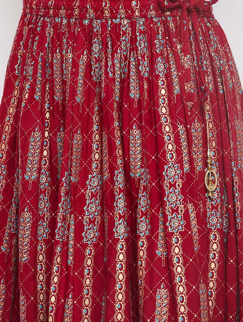 maroon printed flared long skirt - 19796195 - Standard Image - 5
