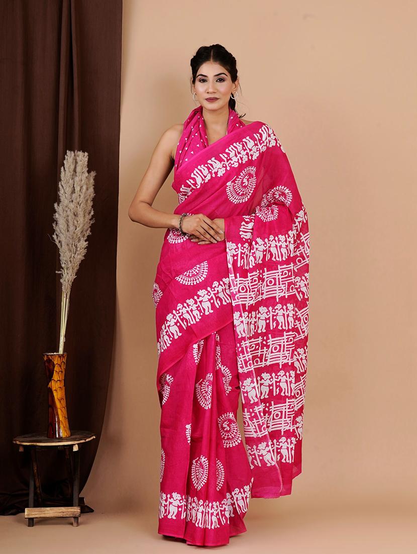 pink printed saree - 19796693 -  Zoom Image - 0