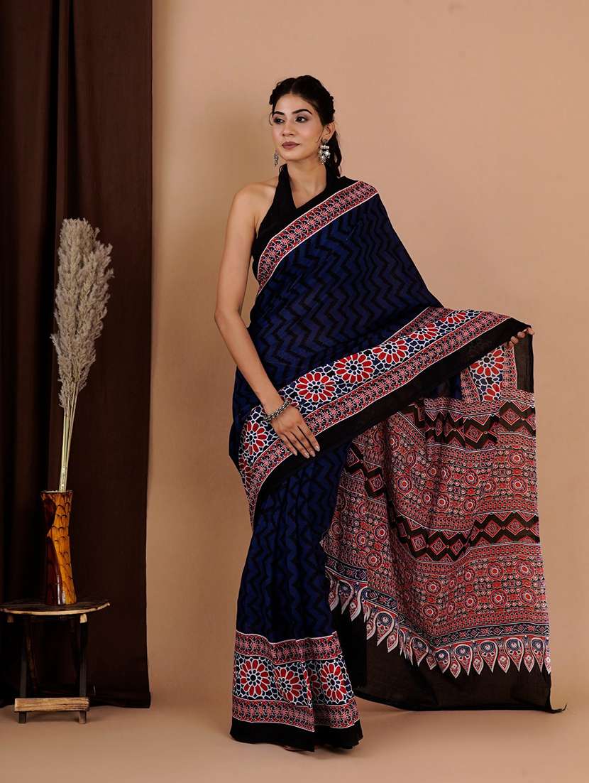 blue printed saree with blouse - 19796727 - Zoom Image - 0