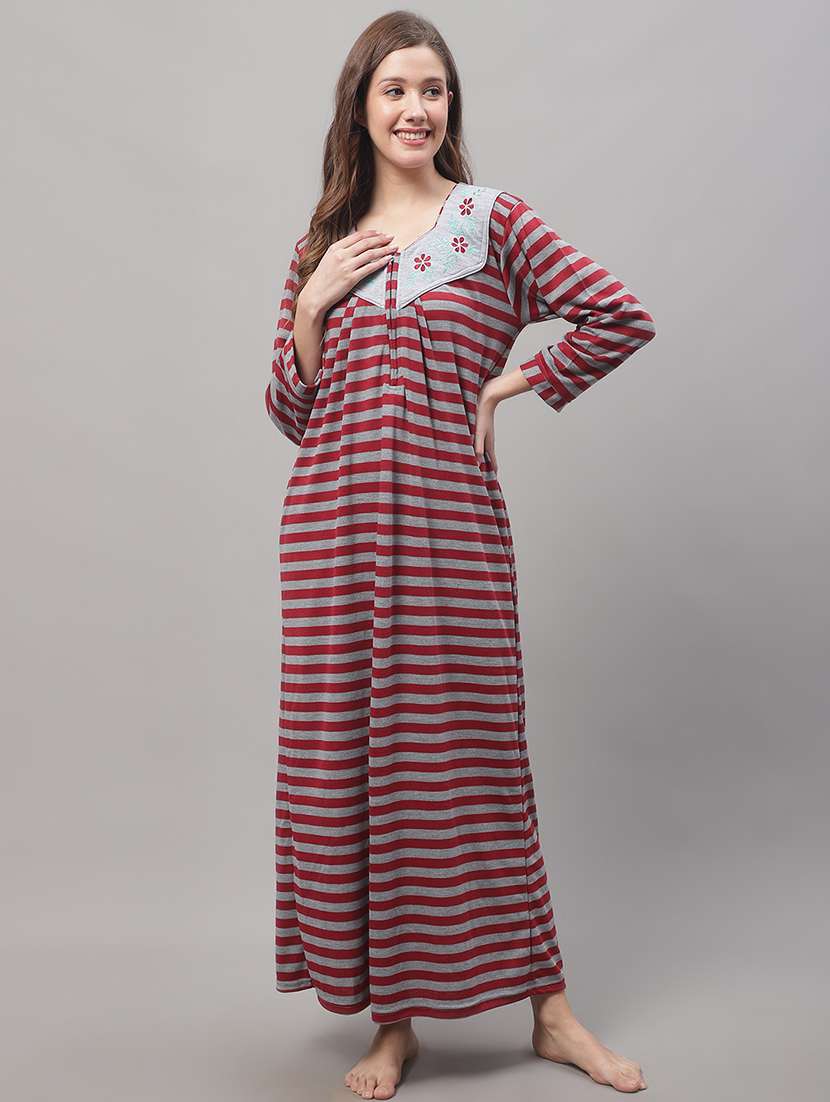 long sleeves striped nighty - 19797558 - Zoom Image - 0