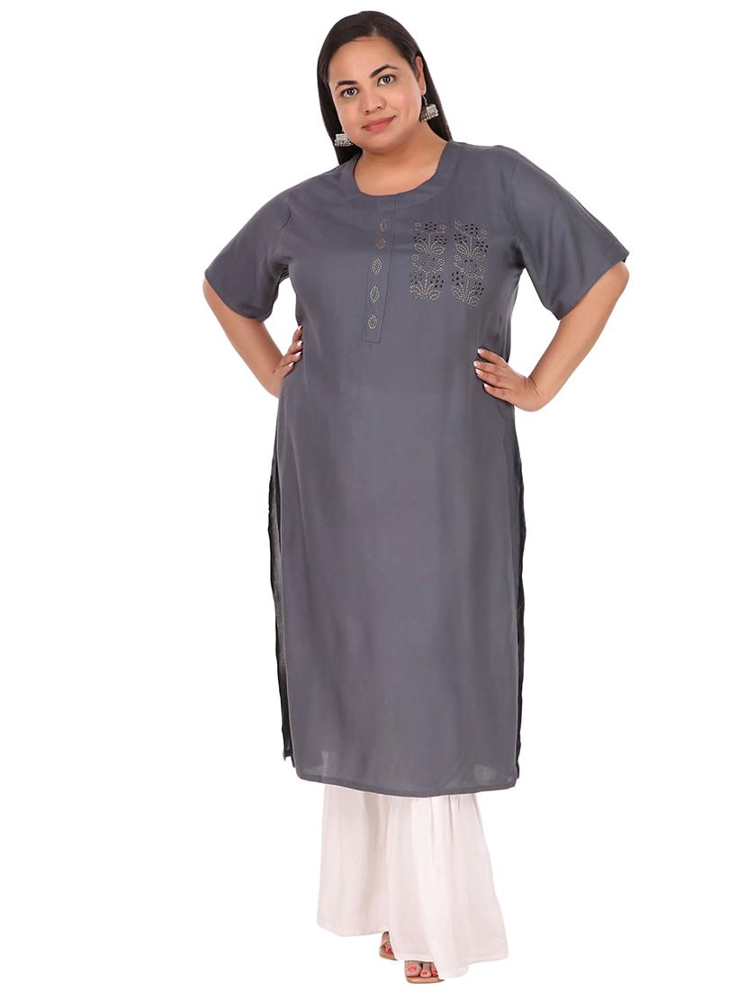 round neck solid straight kurta - 19797749 - Zoom Image - 0