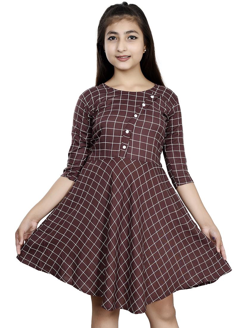 girls round neck three quarter sleeves frock - 19797779 -  Zoom Image - 0