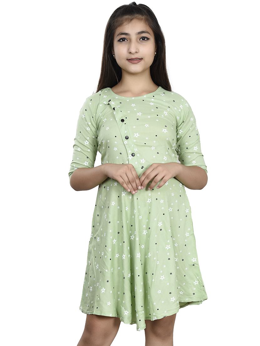 green printed frock - 19797785 -  Zoom Image - 0