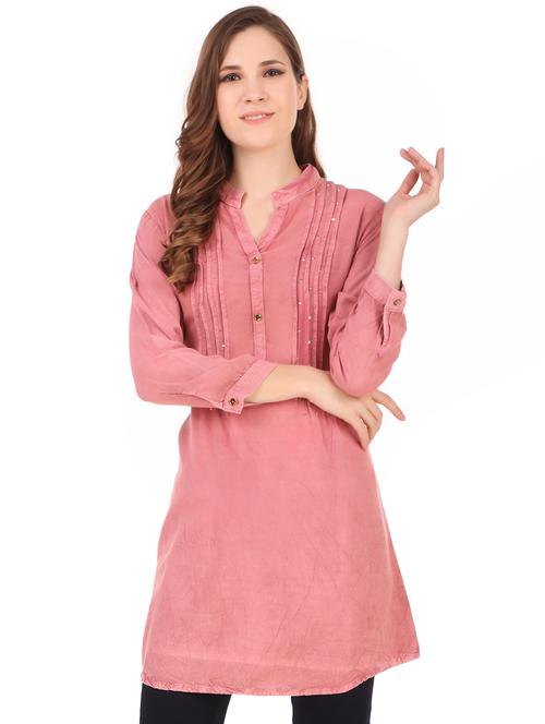 pink cotton blend regular tunic - 19797787 - Standard Image - 0