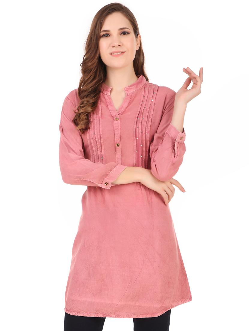 pink cotton blend regular tunic - 19797787 - Zoom Image - 0