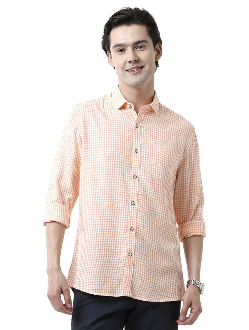 orange checkered casual shirt - 19803401 - Zoom Image - 0
