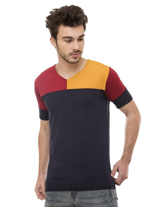 v neck color block t-shirt - 19806007 -  Standard Image - 0