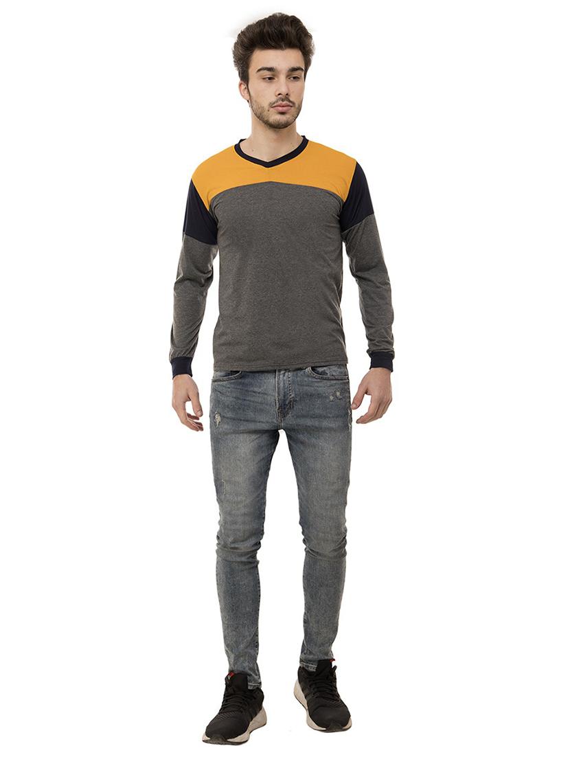v neck color block t-shirt - 19806008 - Standard Image - 3