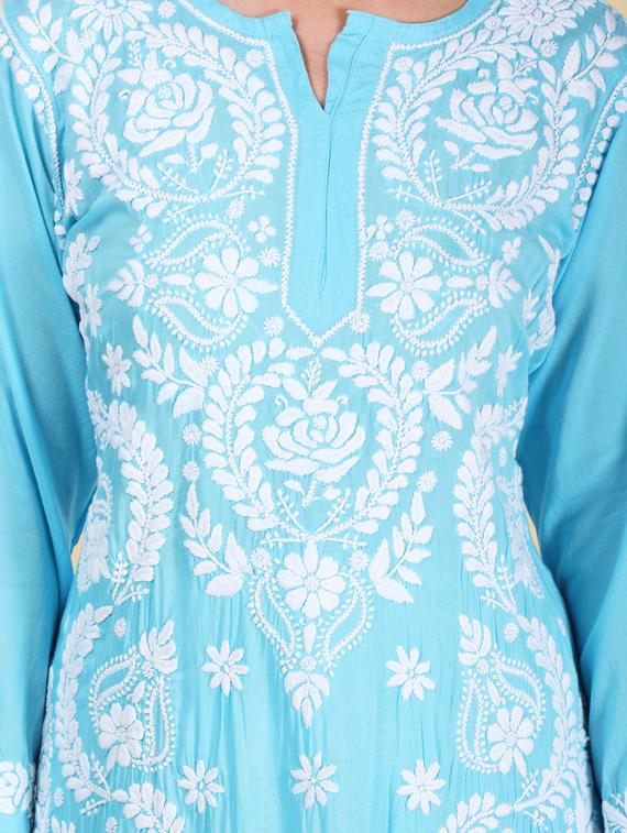 hand embroidered chikankari straight kurta - 19807775 - Standard Image - 3