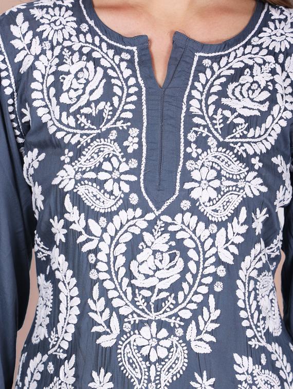 hand embroidered chikankari straight kurta - 19807776 - Standard Image - 3